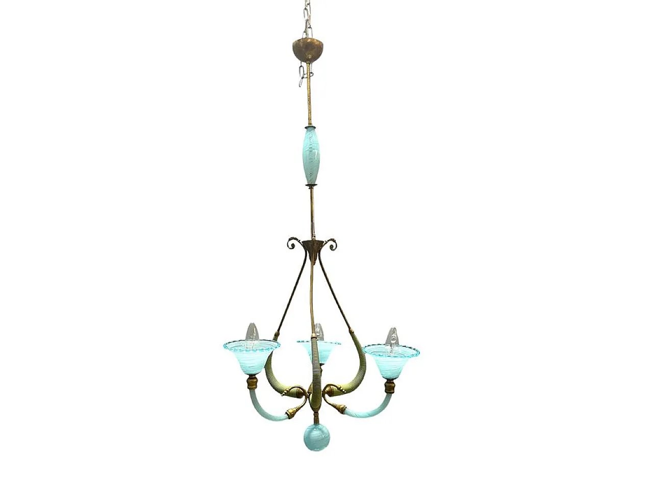 Lampadario in vetro di Murano blu, Italia, anni '50 1