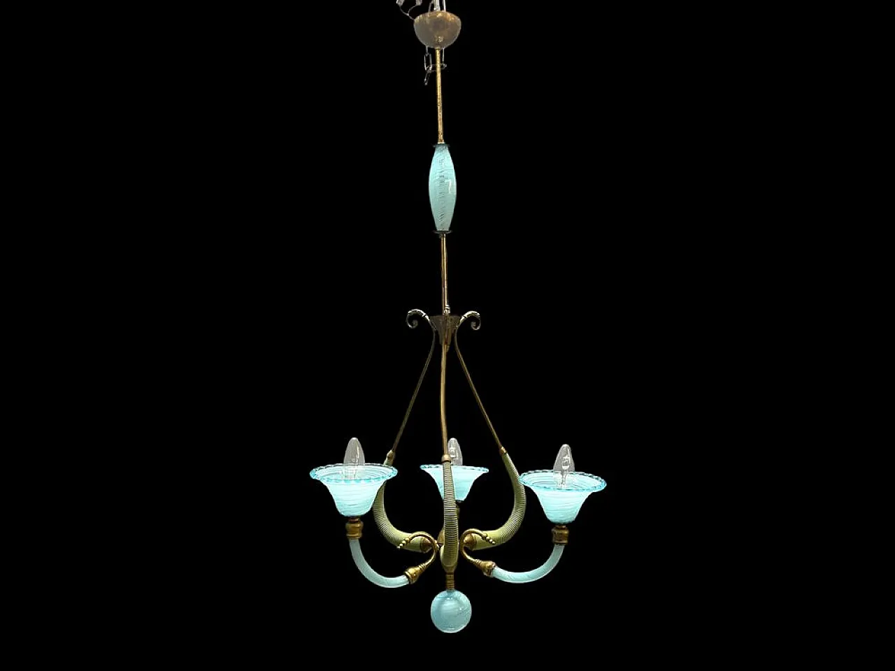 Lampadario in vetro di Murano blu, Italia, anni '50 2