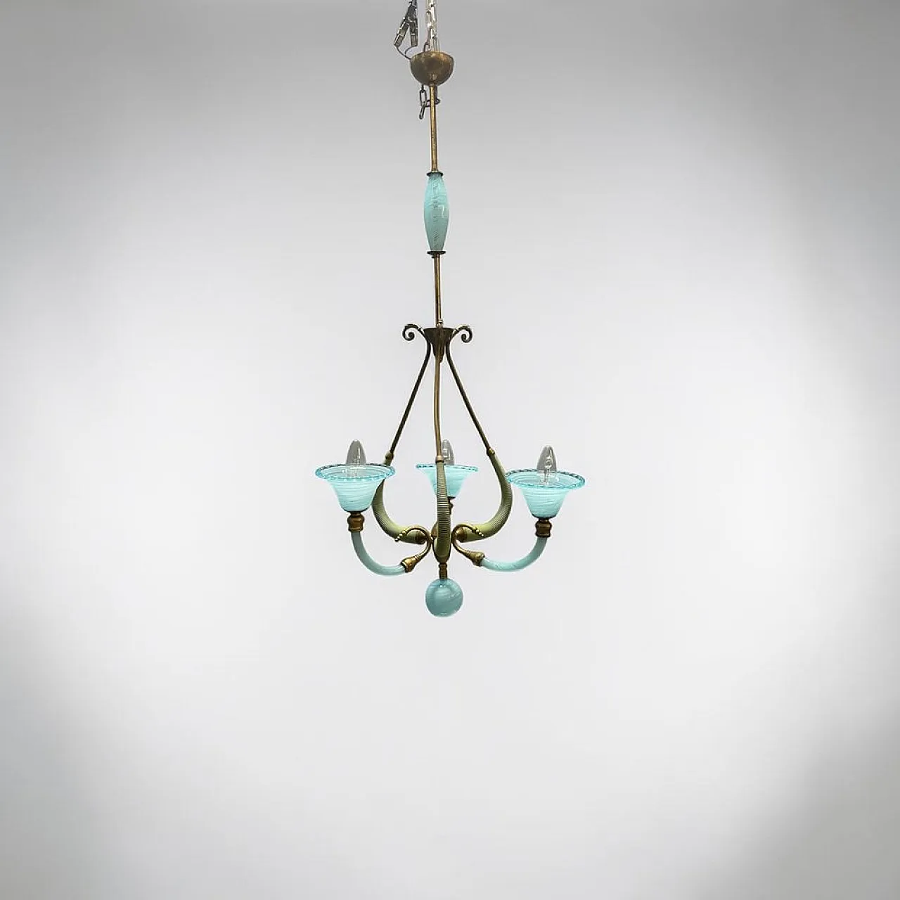 Lampadario in vetro di Murano blu, Italia, anni '50 3