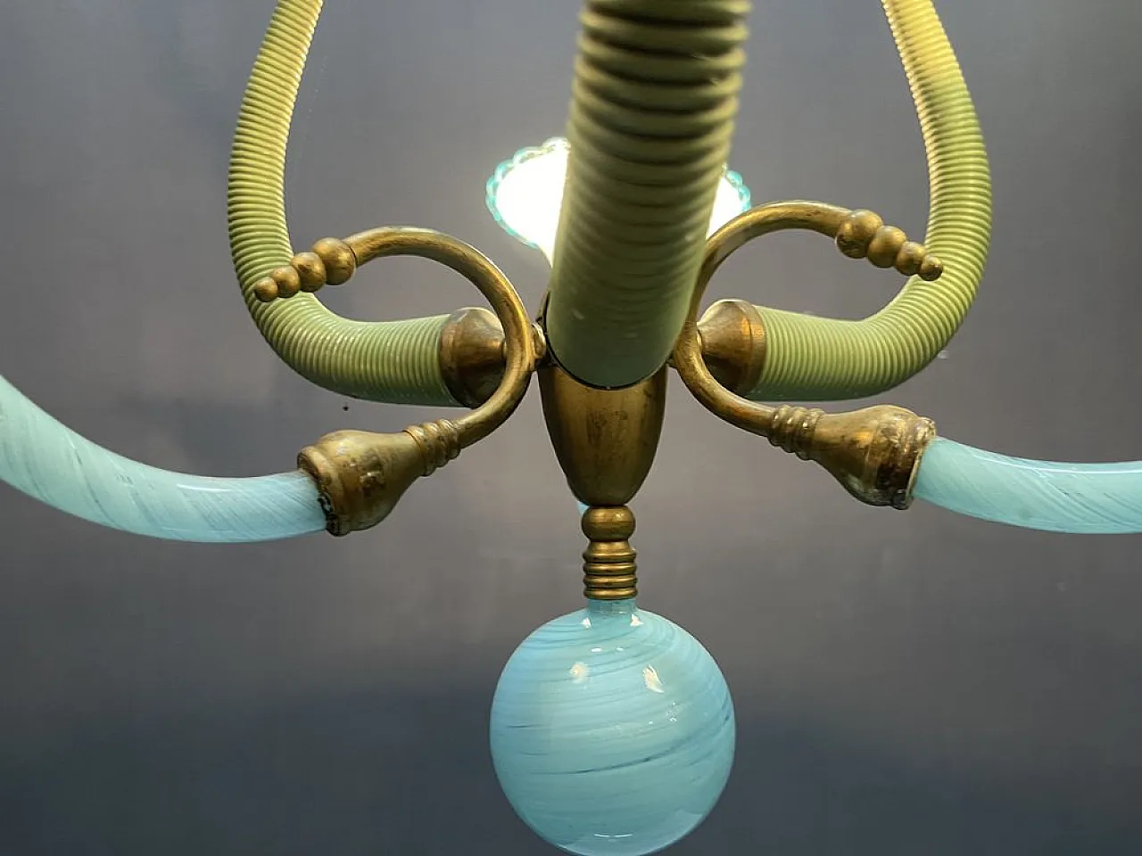 Lampadario in vetro di Murano blu, Italia, anni '50 6