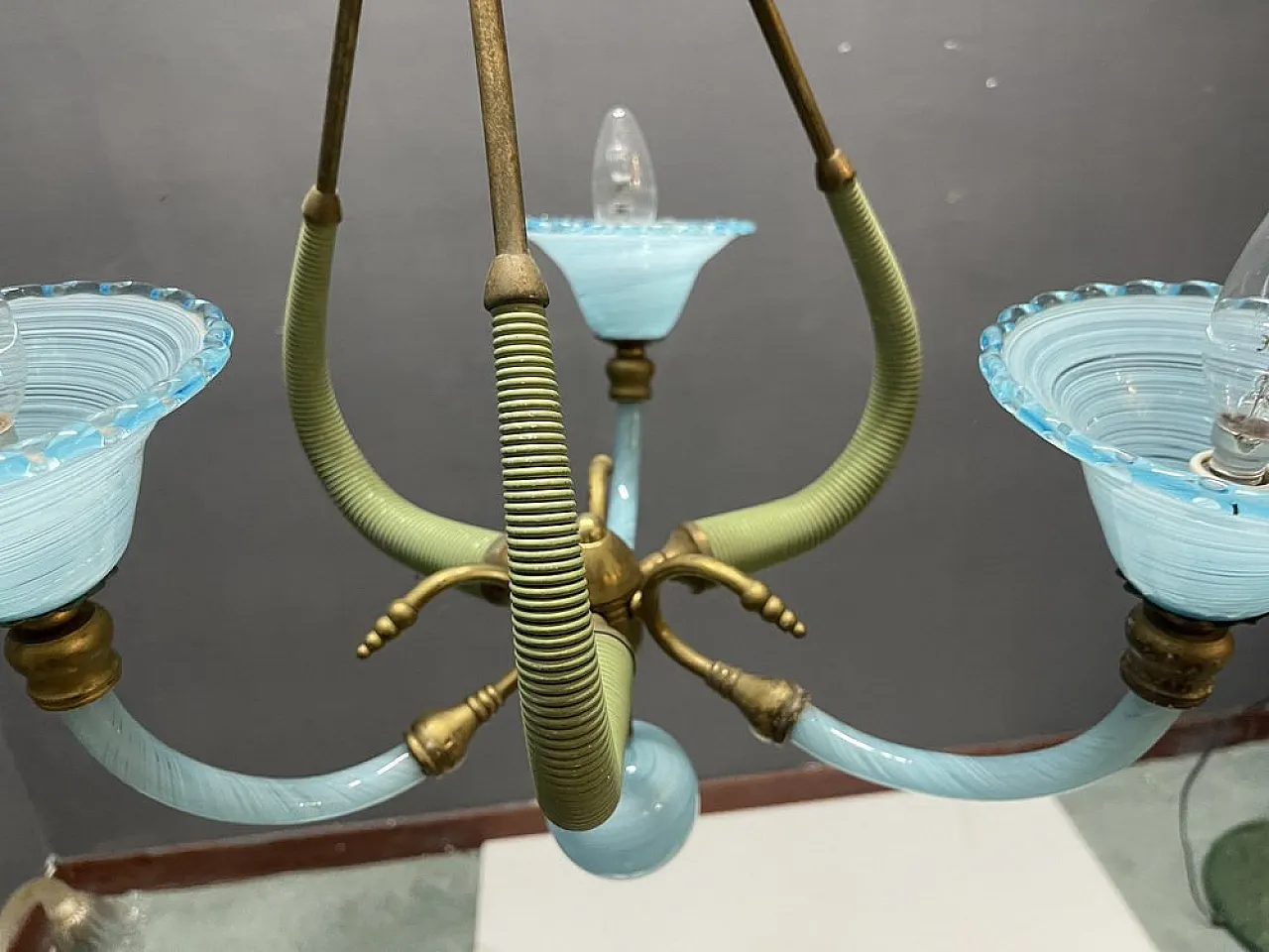Lampadario in vetro di Murano blu, Italia, anni '50 7