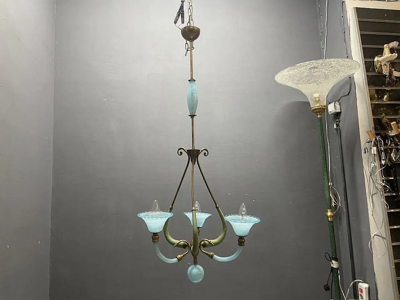 Lampadario in vetro di Murano blu, Italia, anni '50 9