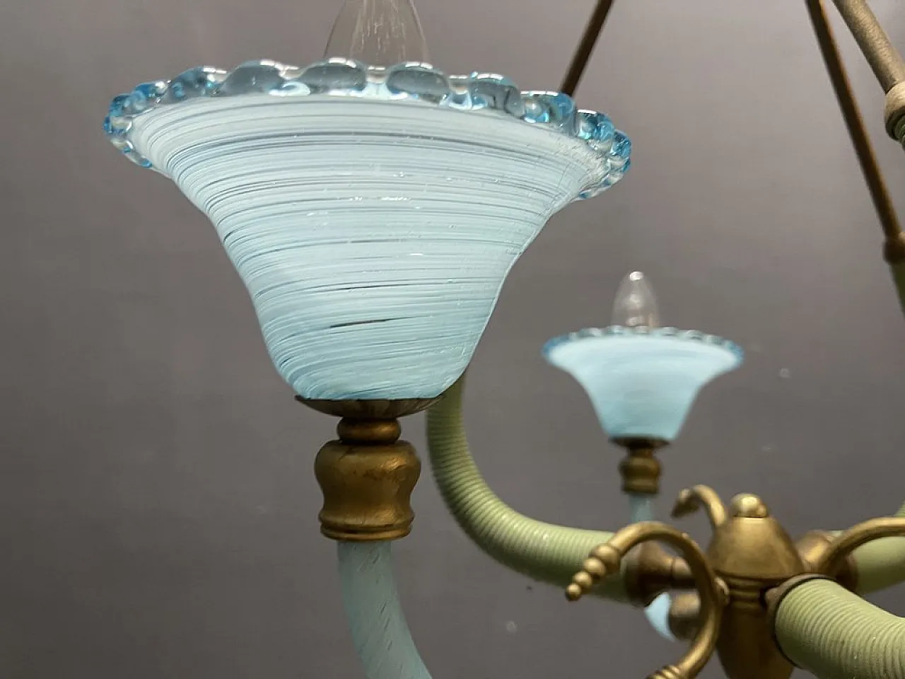 Lampadario in vetro di Murano blu, Italia, anni '50 10