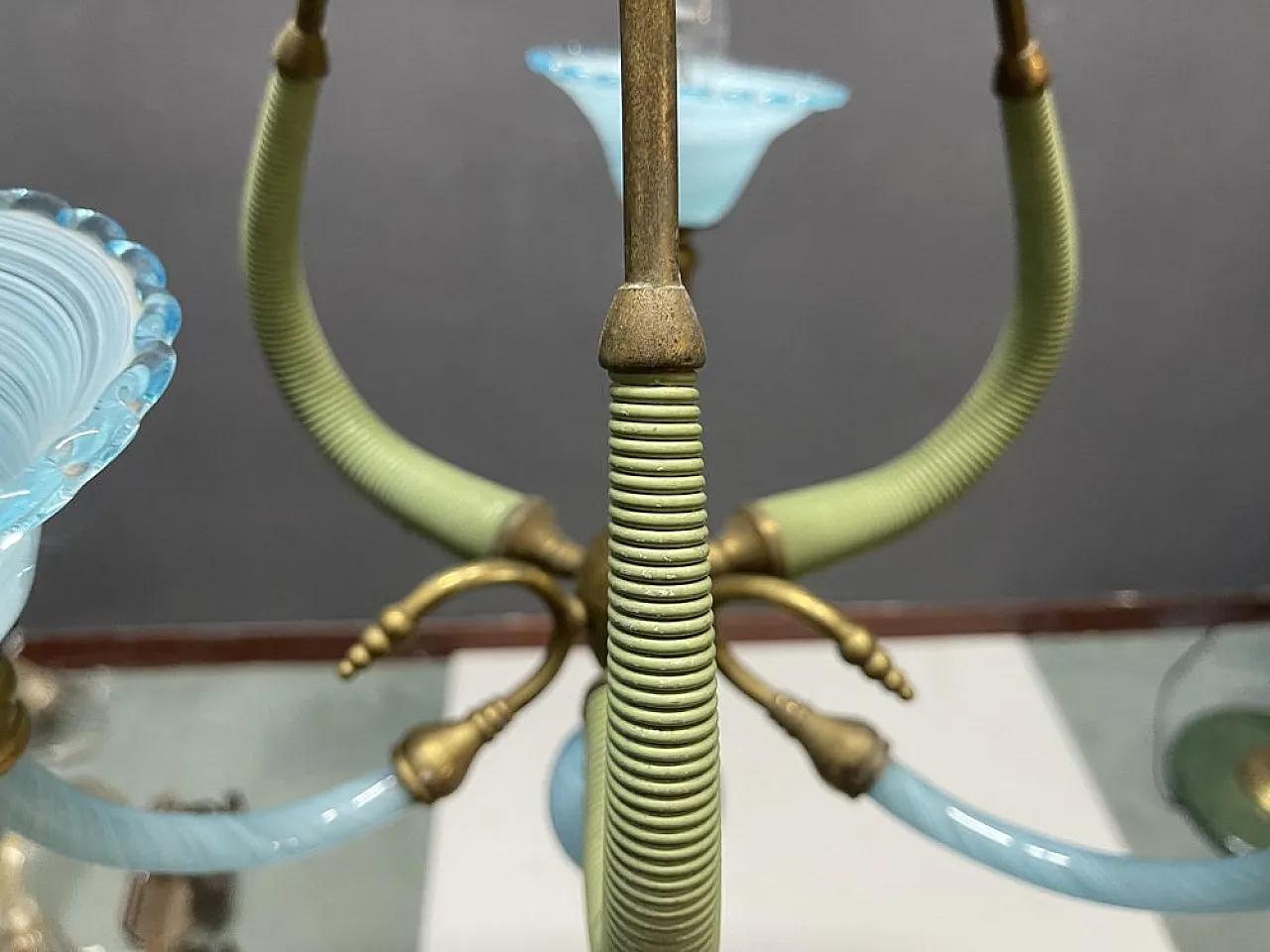Lampadario in vetro di Murano blu, Italia, anni '50 11