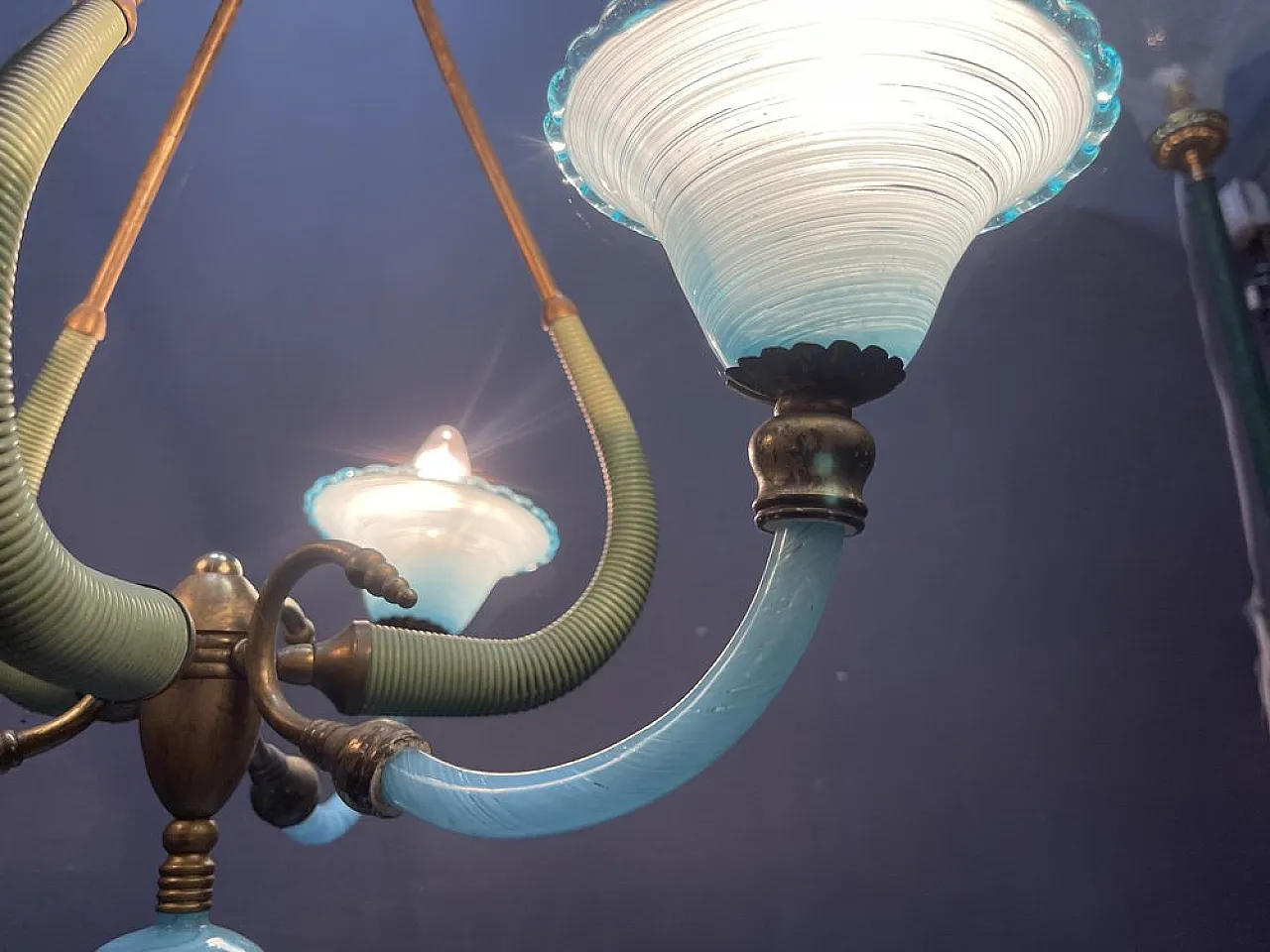 Lampadario in vetro di Murano blu, Italia, anni '50 13