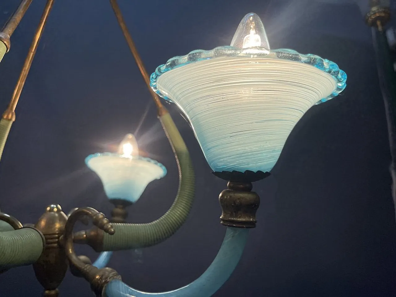 Lampadario in vetro di Murano blu, Italia, anni '50 15