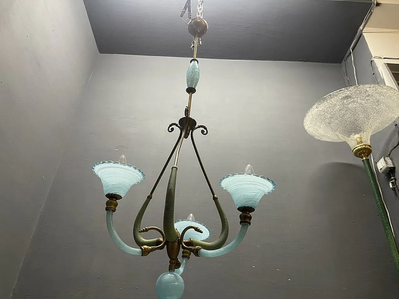 Lampadario in vetro di Murano blu, Italia, anni '50 17