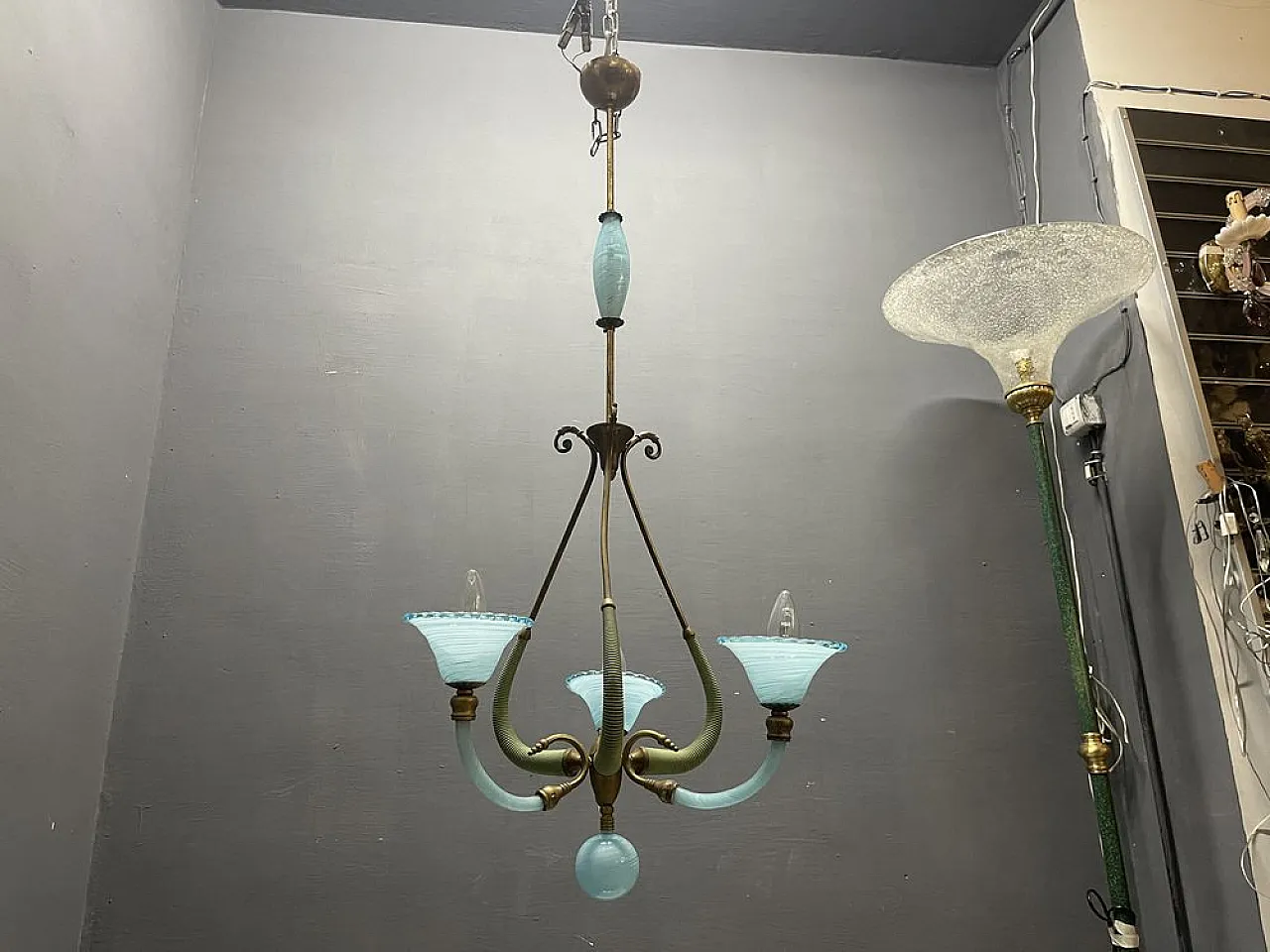 Lampadario in vetro di Murano blu, Italia, anni '50 19
