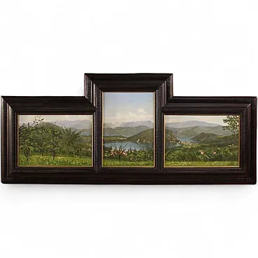 G. Secchi, Lake Lugano, triptych oil on canvas 20th century