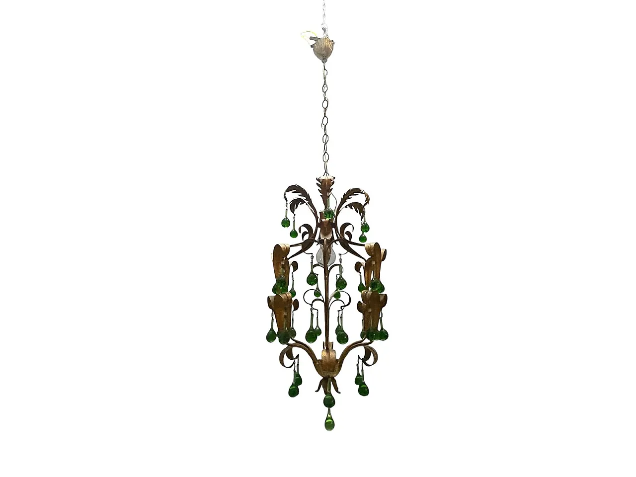Tole chandelier in green Murano glass, 1960s 1
