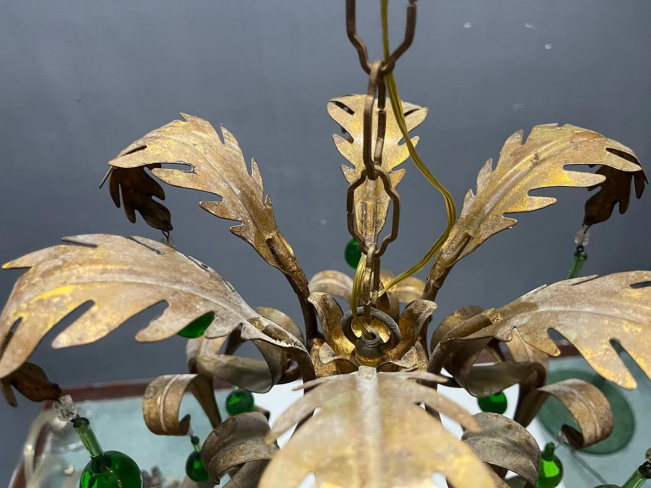 Tole chandelier in green Murano glass, 1960s 2