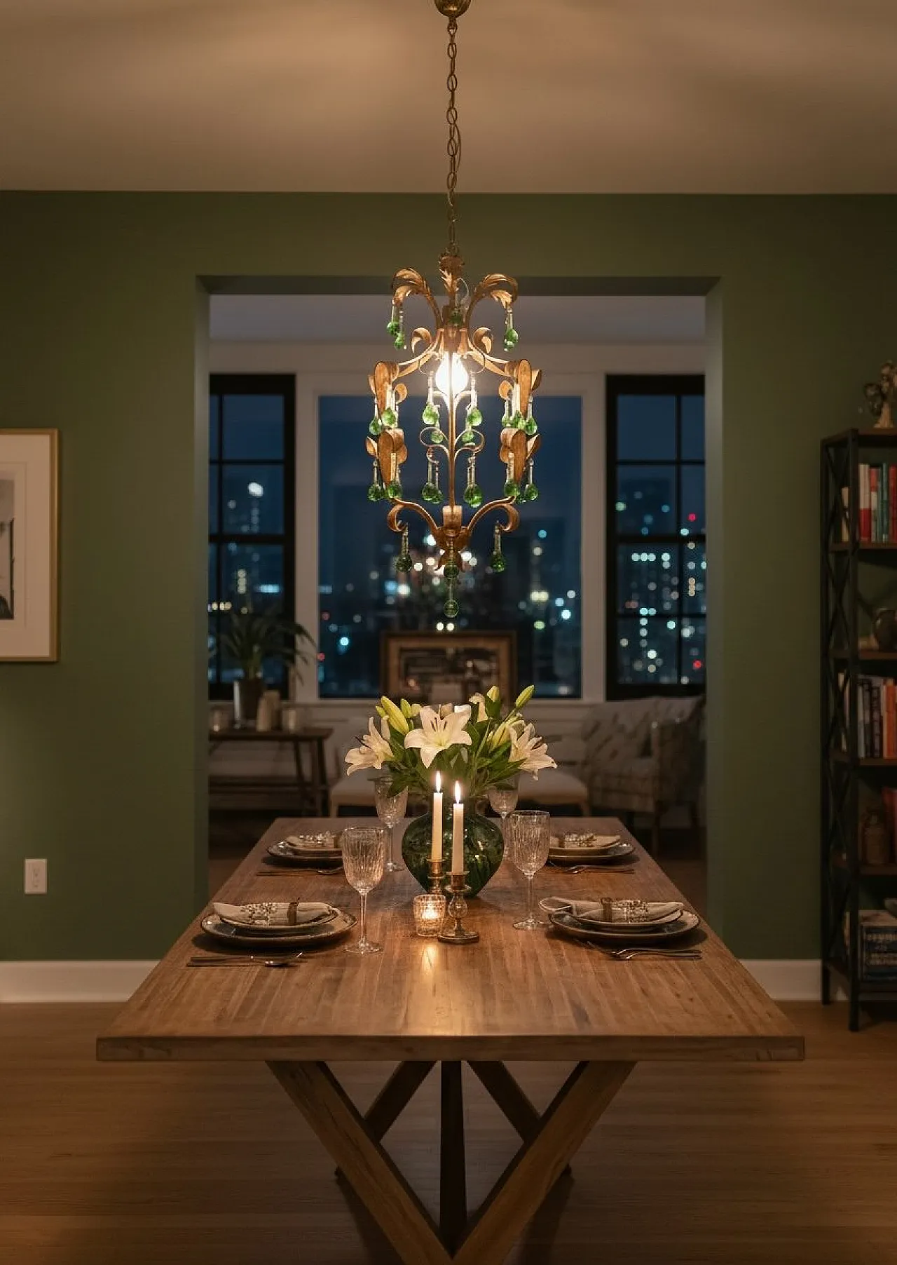 Tole chandelier in green Murano glass, 1960s 6