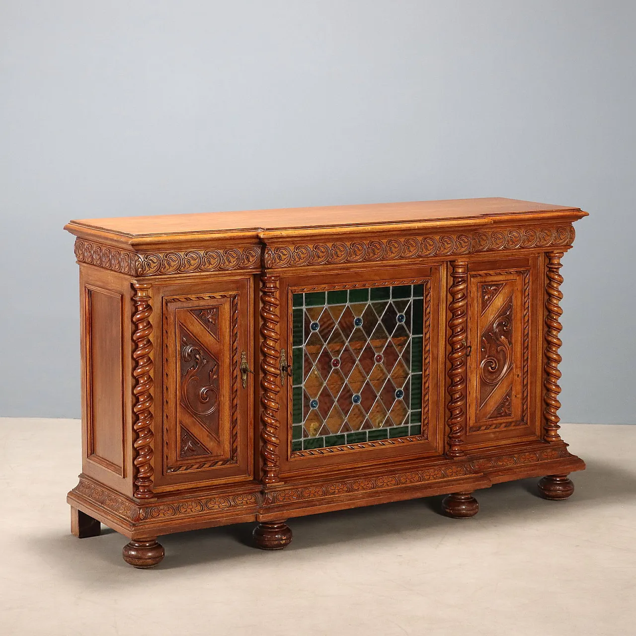 Credenza in stile Neobarocco in noce, tardo '800 1