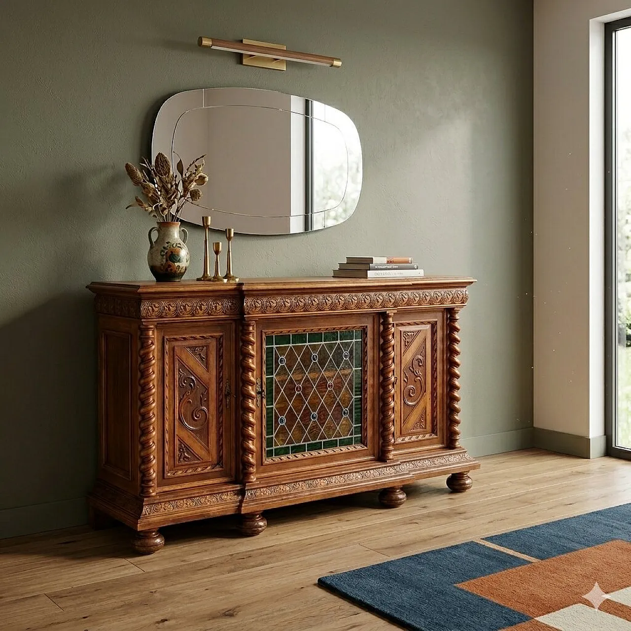 Credenza in stile Neobarocco in noce, tardo '800 2