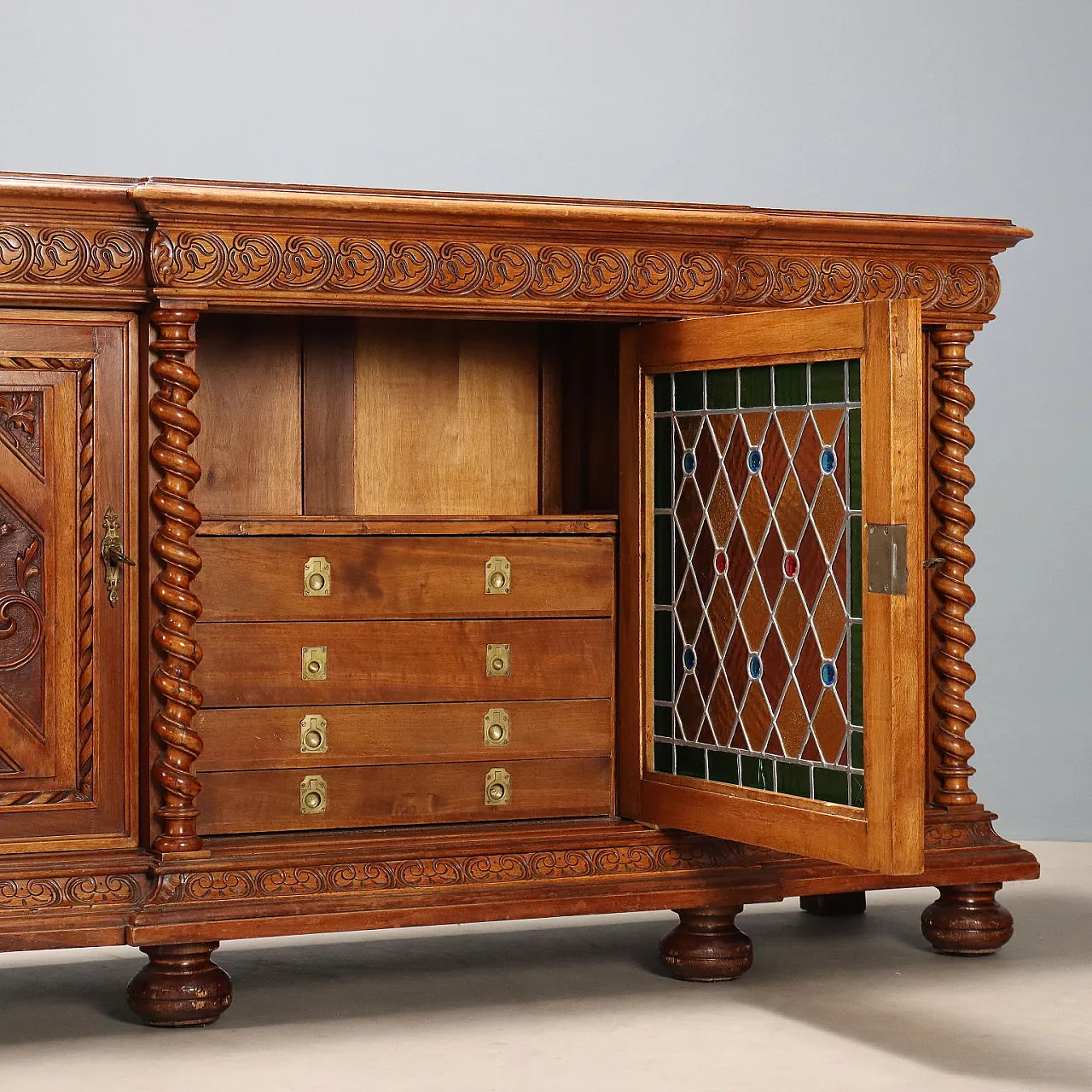 Credenza in stile Neobarocco in noce, tardo '800 5