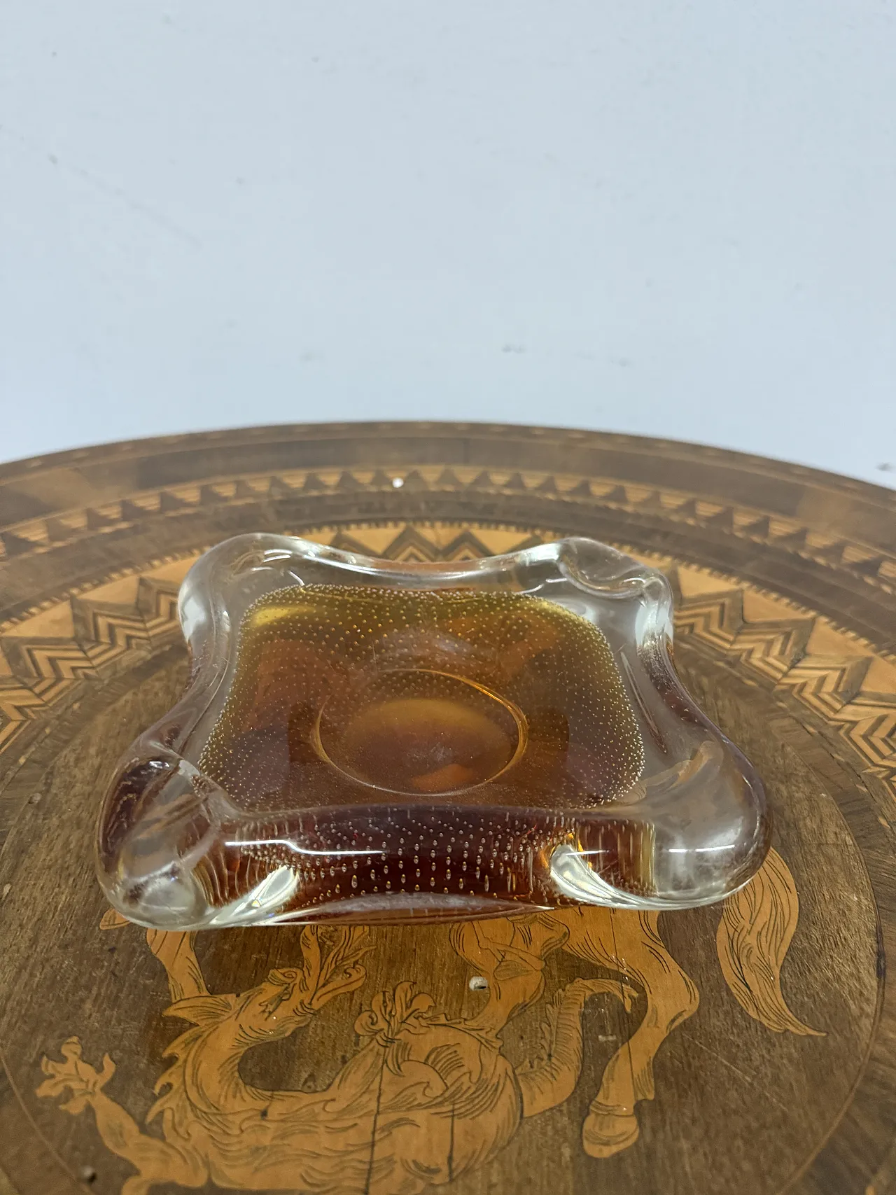 Murano glass ashtray in caramel colour, with bubbles, 1970s 1