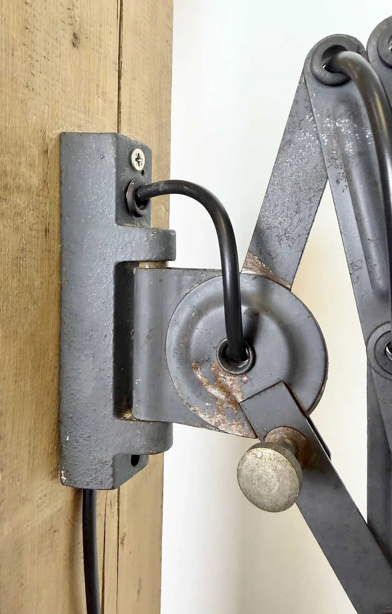 Grey Industrial Gooseneck scissor wall lamp by Elektroinstala, 1960s 12