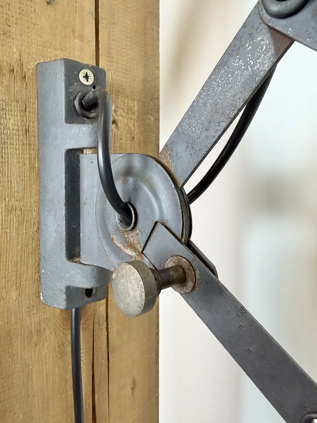 Grey Industrial Gooseneck scissor wall lamp by Elektroinstala, 1960s 19