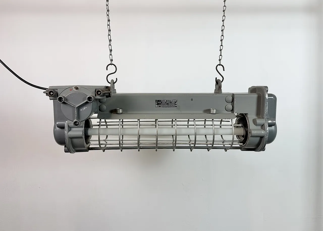 Grey Industrial Hanging Tube Light from Elektrosvit, 1970s 1