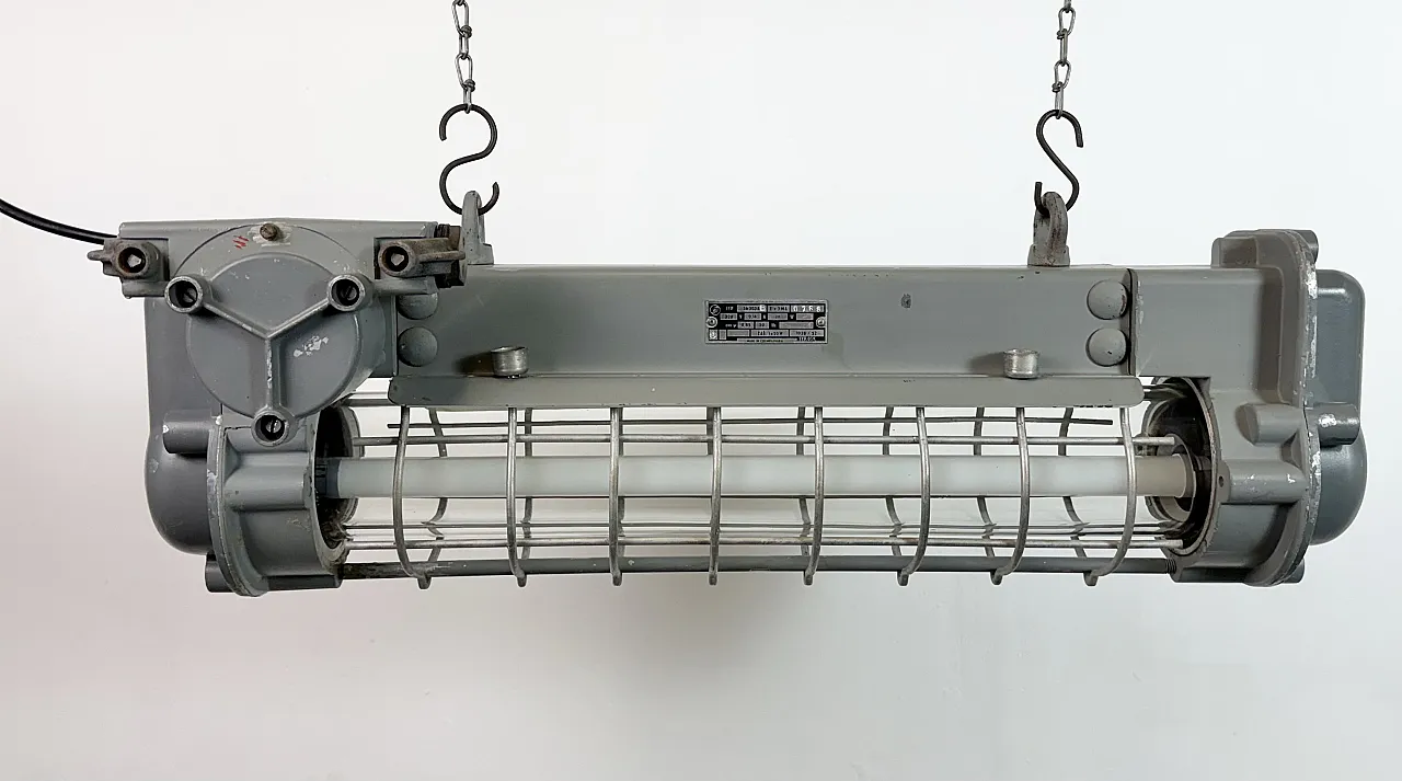Grey Industrial Hanging Tube Light from Elektrosvit, 1970s 2