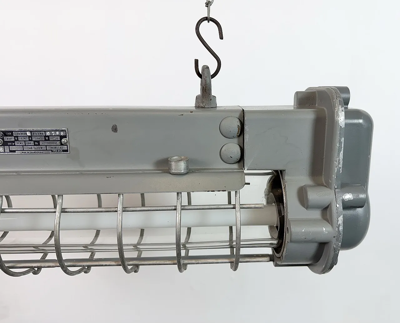Grey Industrial Hanging Tube Light from Elektrosvit, 1970s 4
