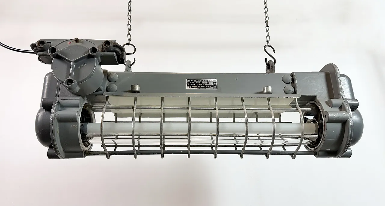 Grey Industrial Hanging Tube Light from Elektrosvit, 1970s 9