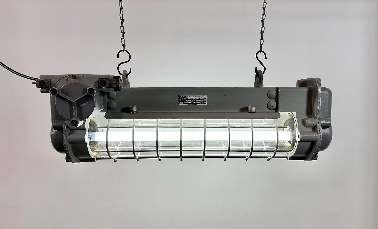 Grey Industrial Hanging Tube Light from Elektrosvit, 1970s 11