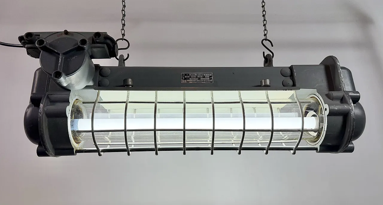 Grey Industrial Hanging Tube Light from Elektrosvit, 1970s 12