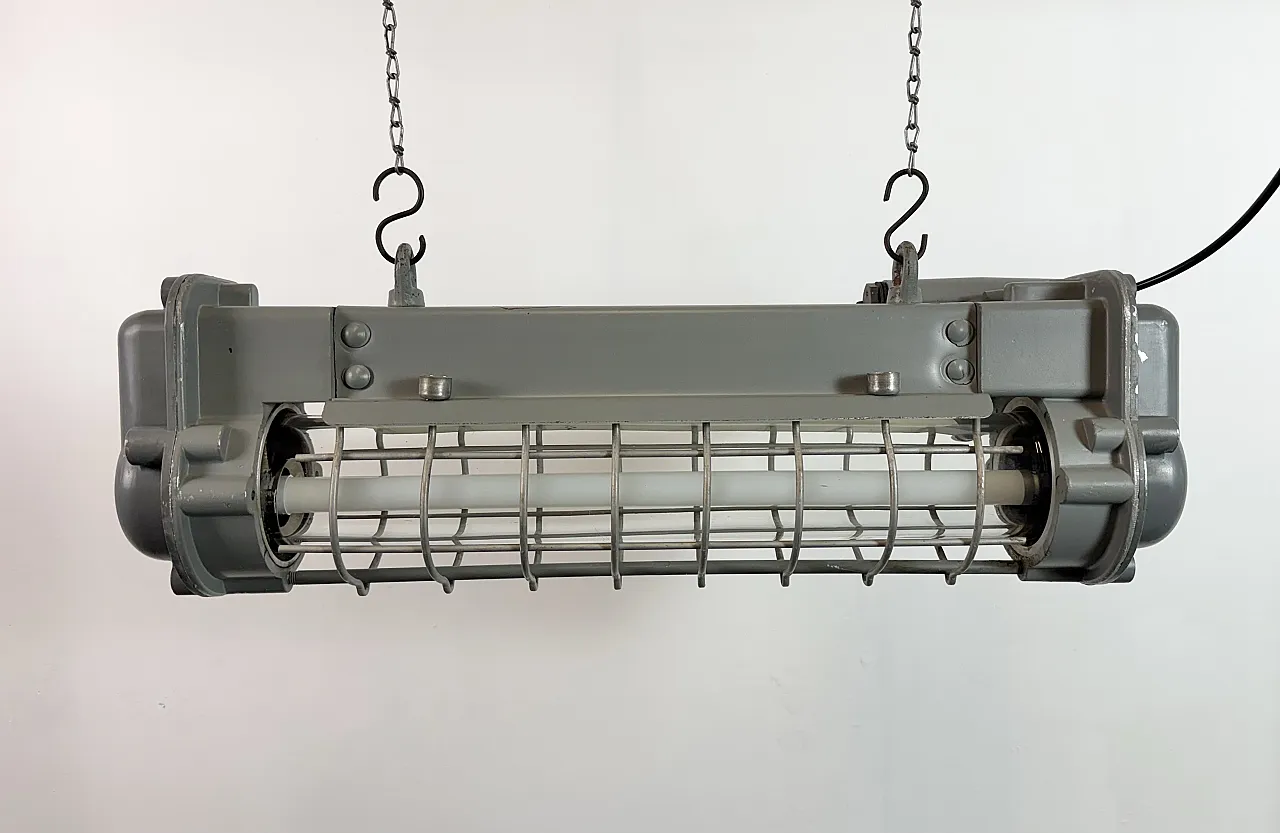 Grey Industrial Hanging Tube Light from Elektrosvit, 1970s 14