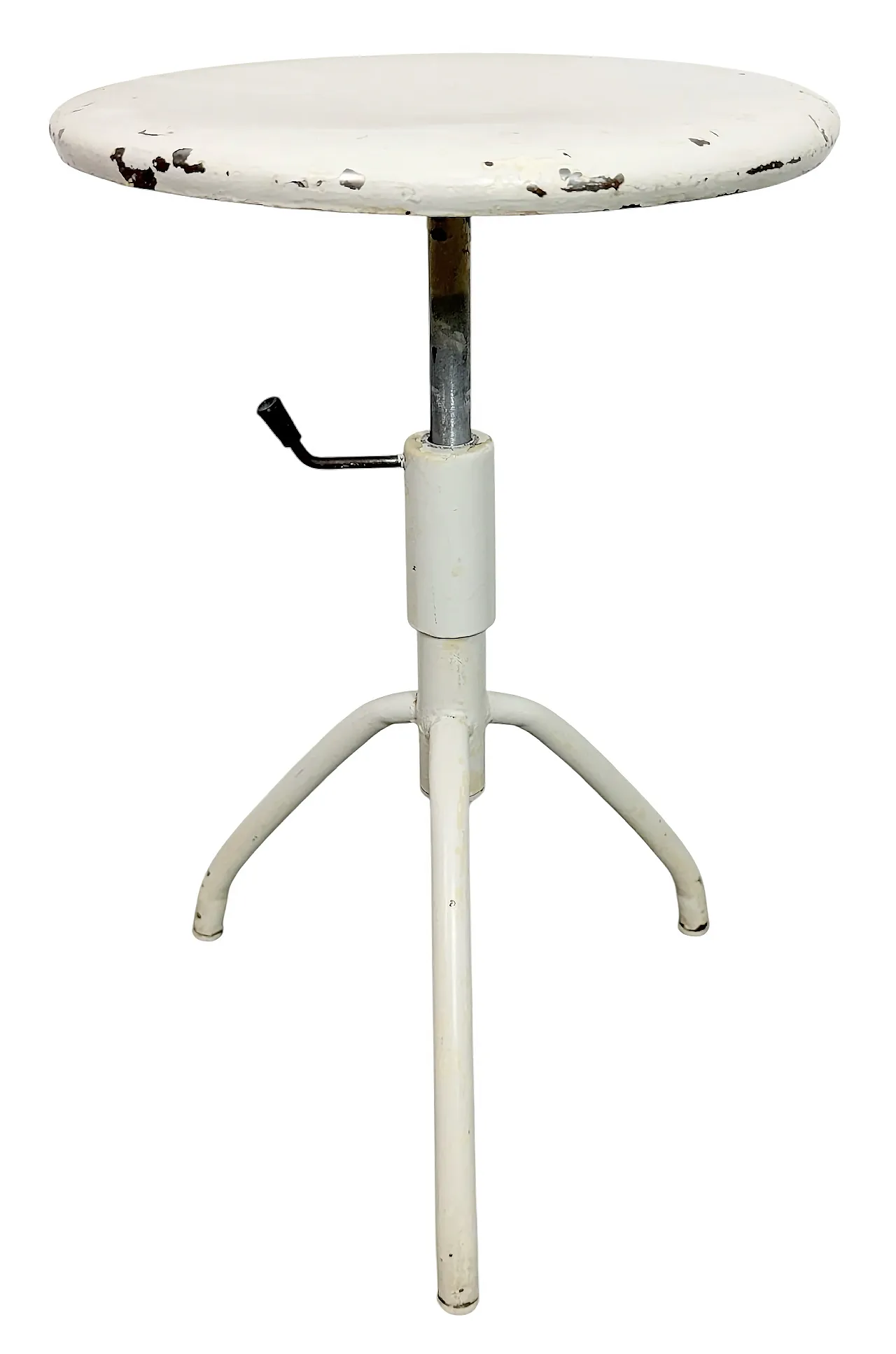 White Industrial Iron Height Adjustable Stool, 1960s 1