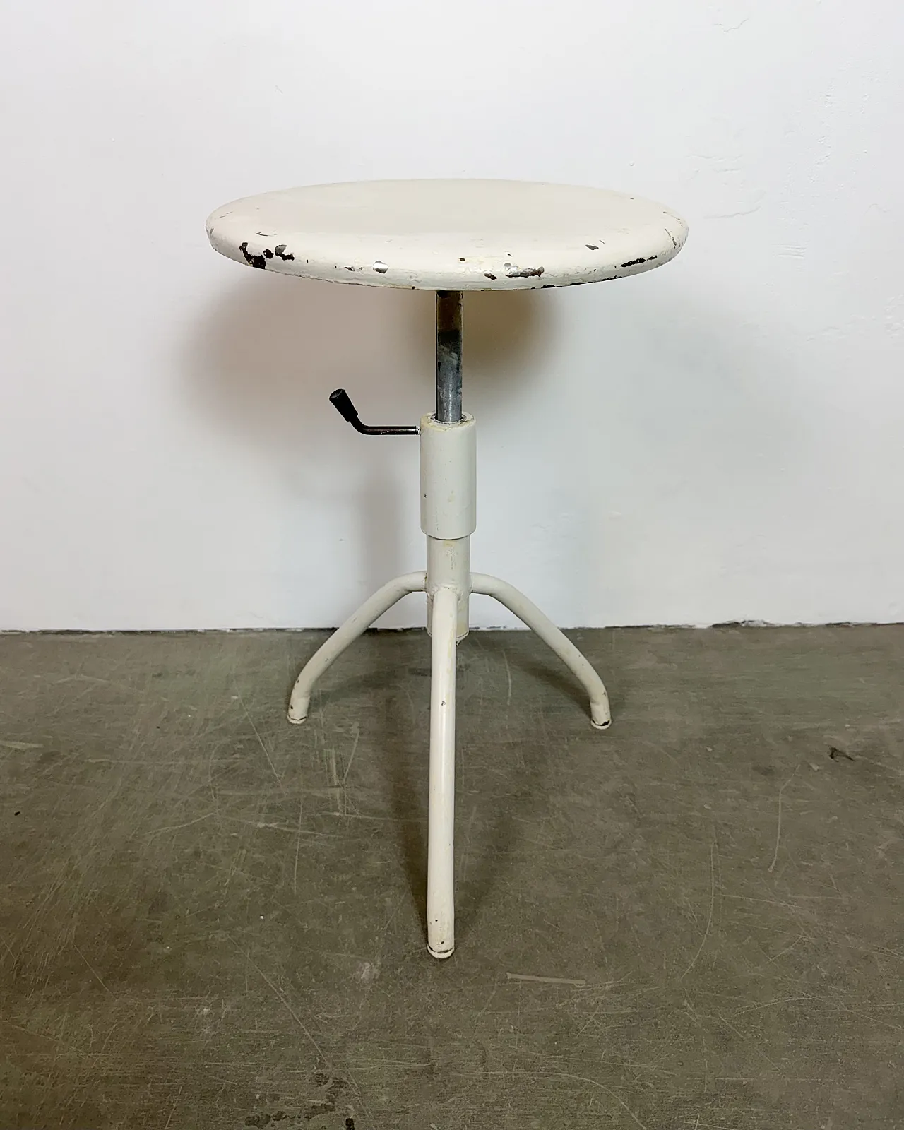 White Industrial Iron Height Adjustable Stool, 1960s 2