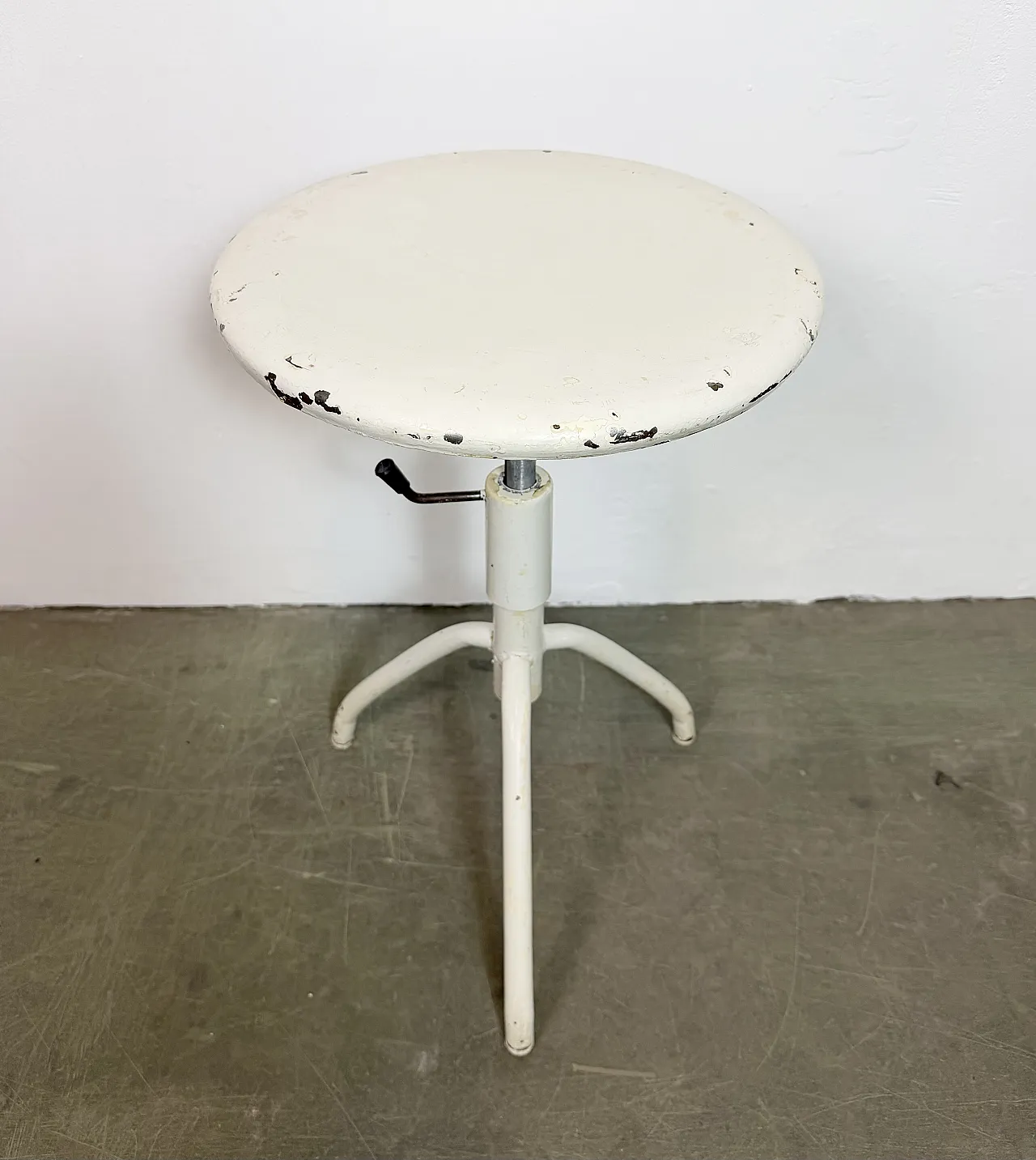 White Industrial Iron Height Adjustable Stool, 1960s 3