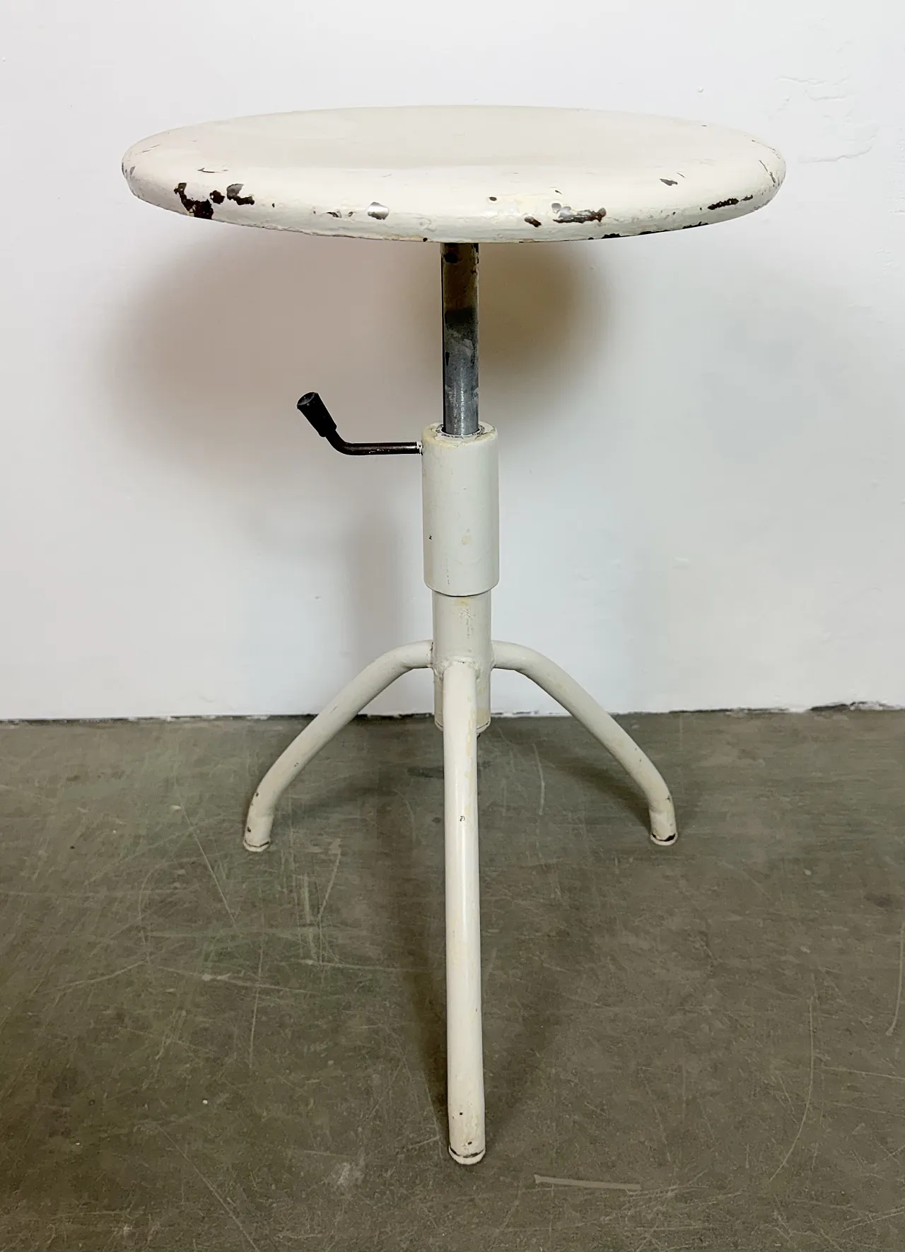 White Industrial Iron Height Adjustable Stool, 1960s 4