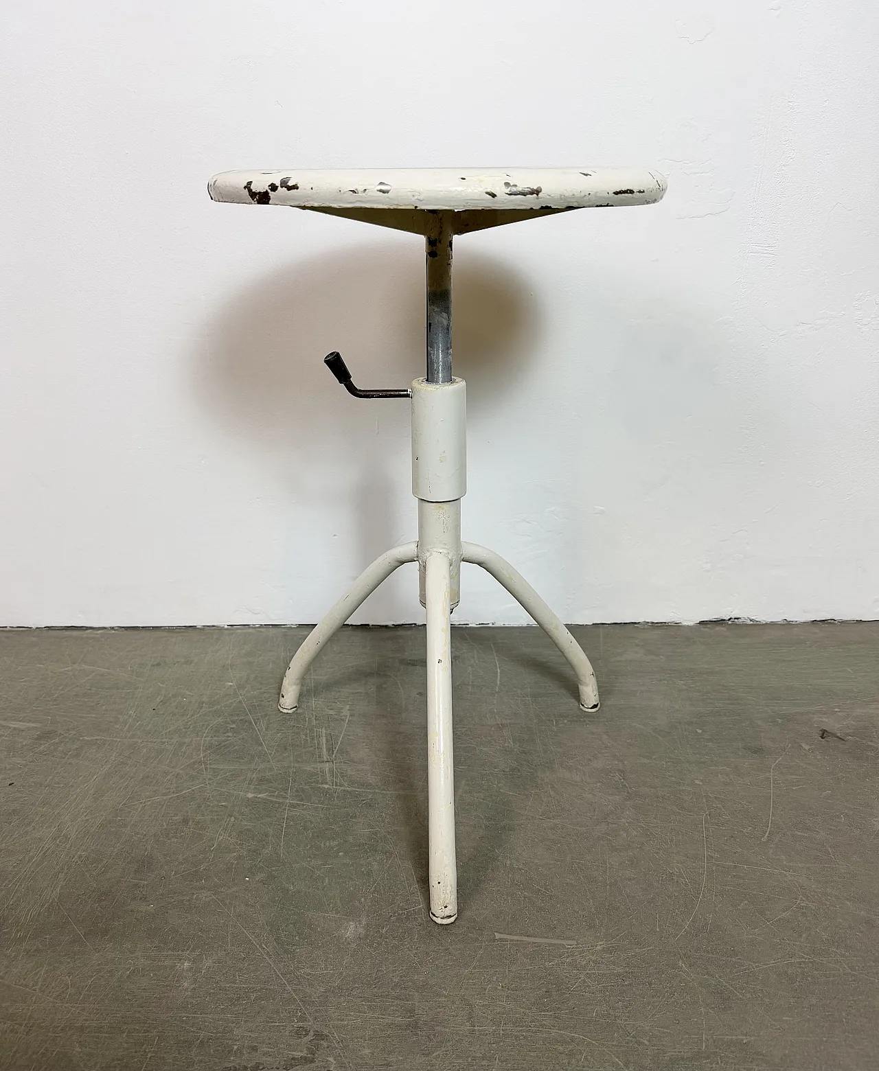 White Industrial Iron Height Adjustable Stool, 1960s 5