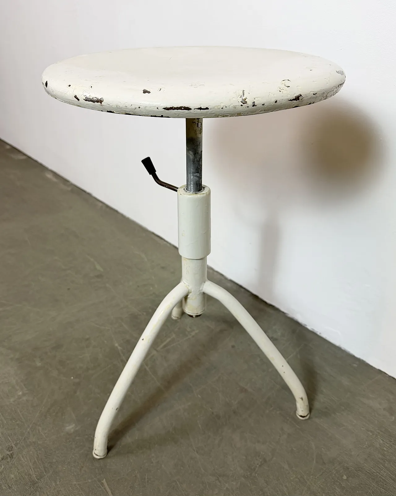 White Industrial Iron Height Adjustable Stool, 1960s 8
