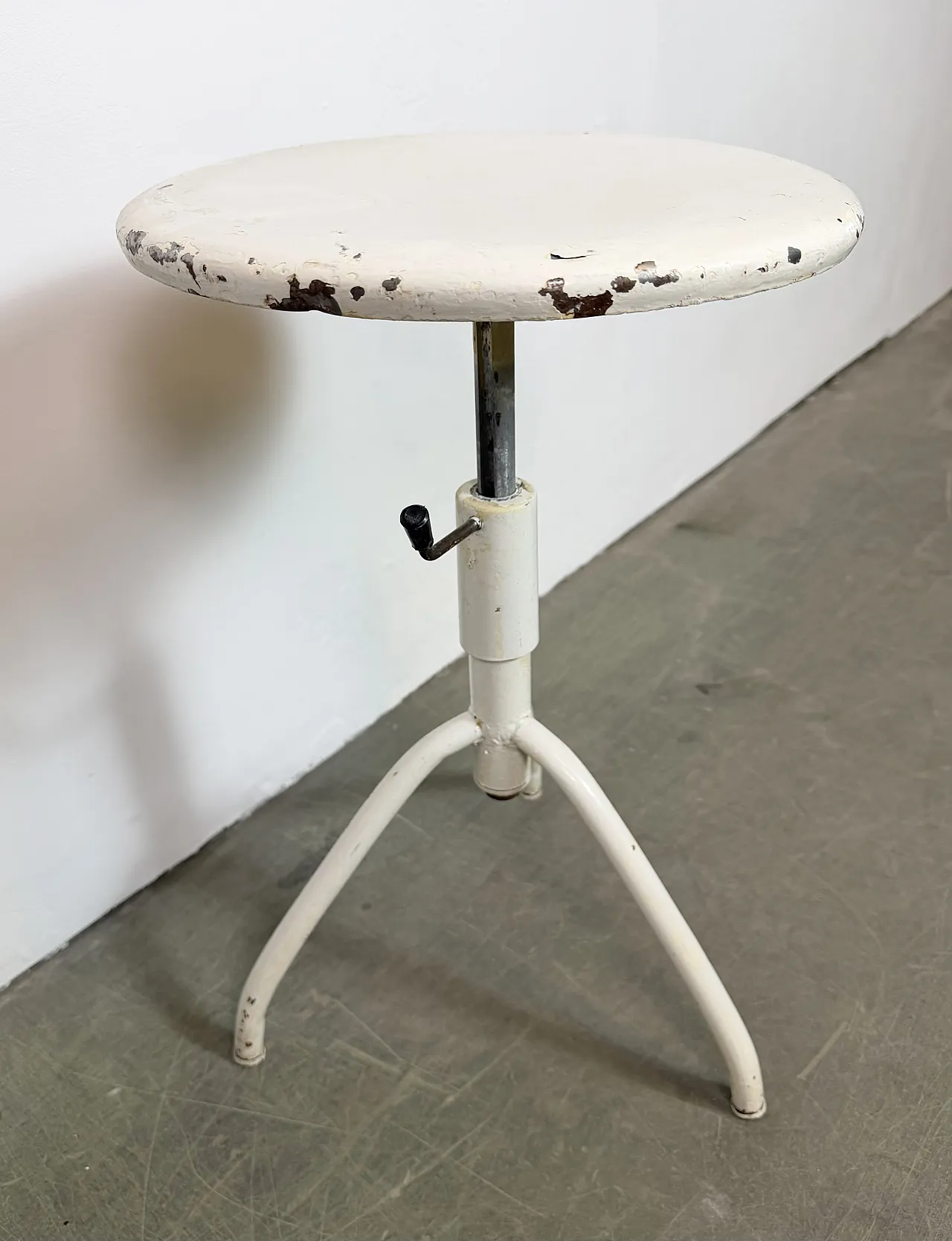 White Industrial Iron Height Adjustable Stool, 1960s 9