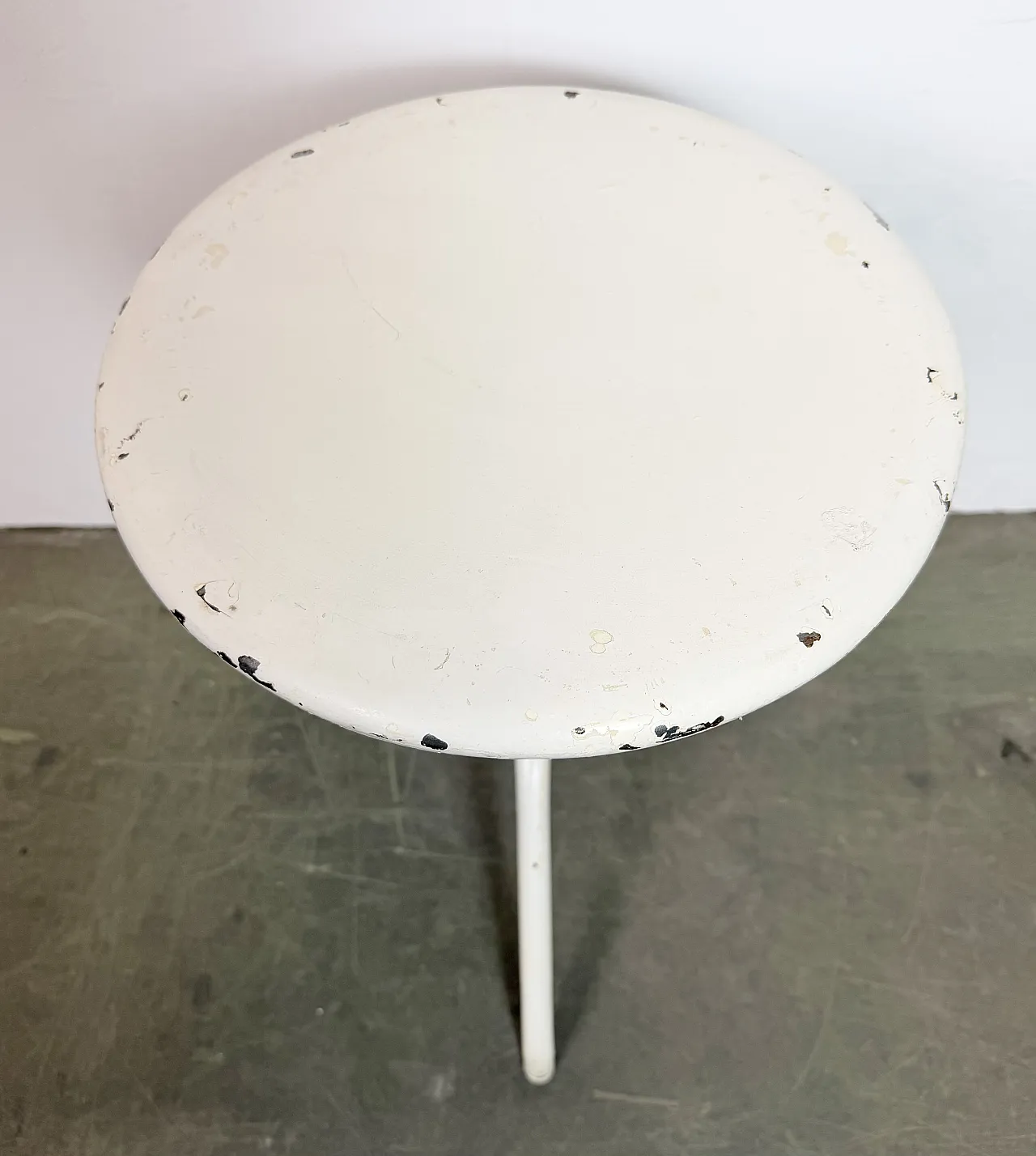 White Industrial Iron Height Adjustable Stool, 1960s 10
