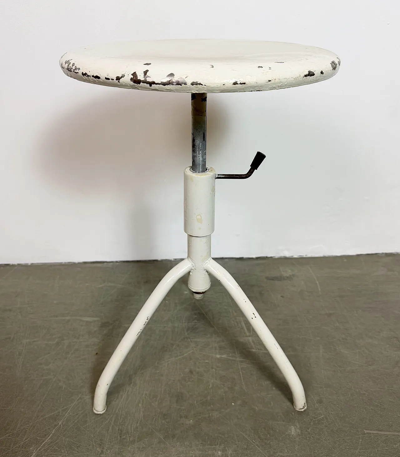 White Industrial Iron Height Adjustable Stool, 1960s 11