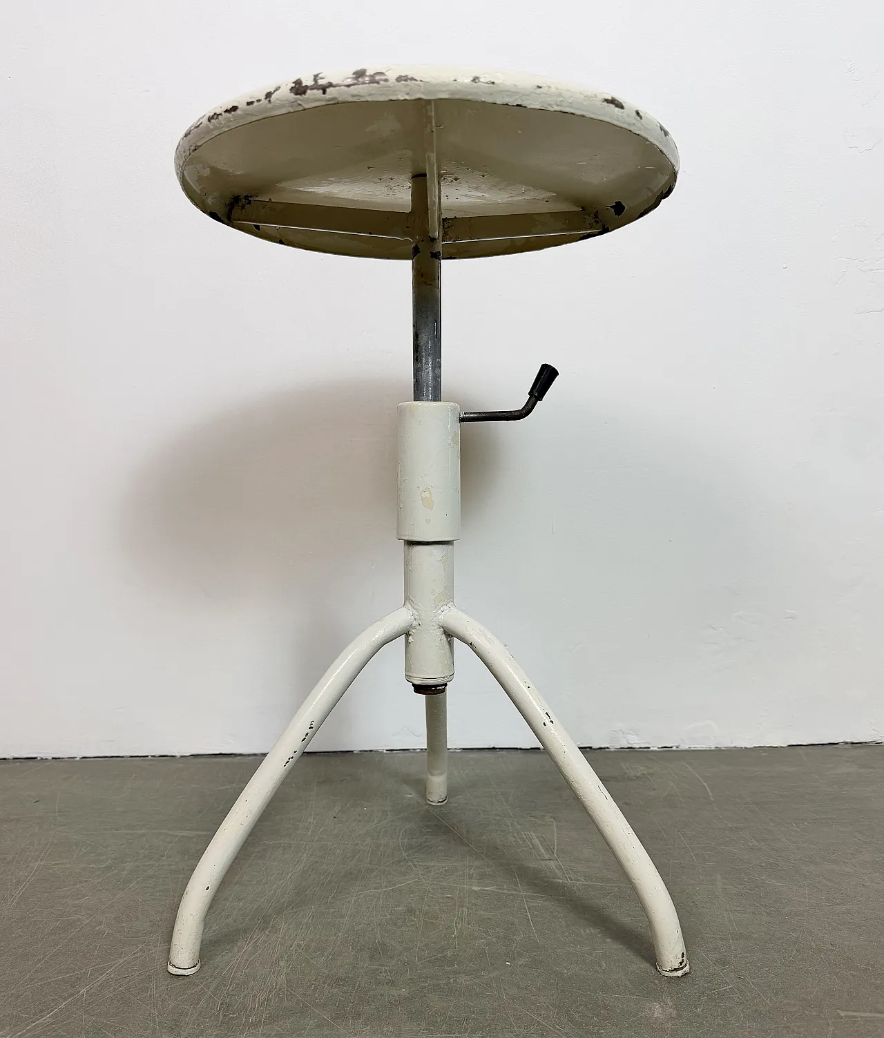 White Industrial Iron Height Adjustable Stool, 1960s 13