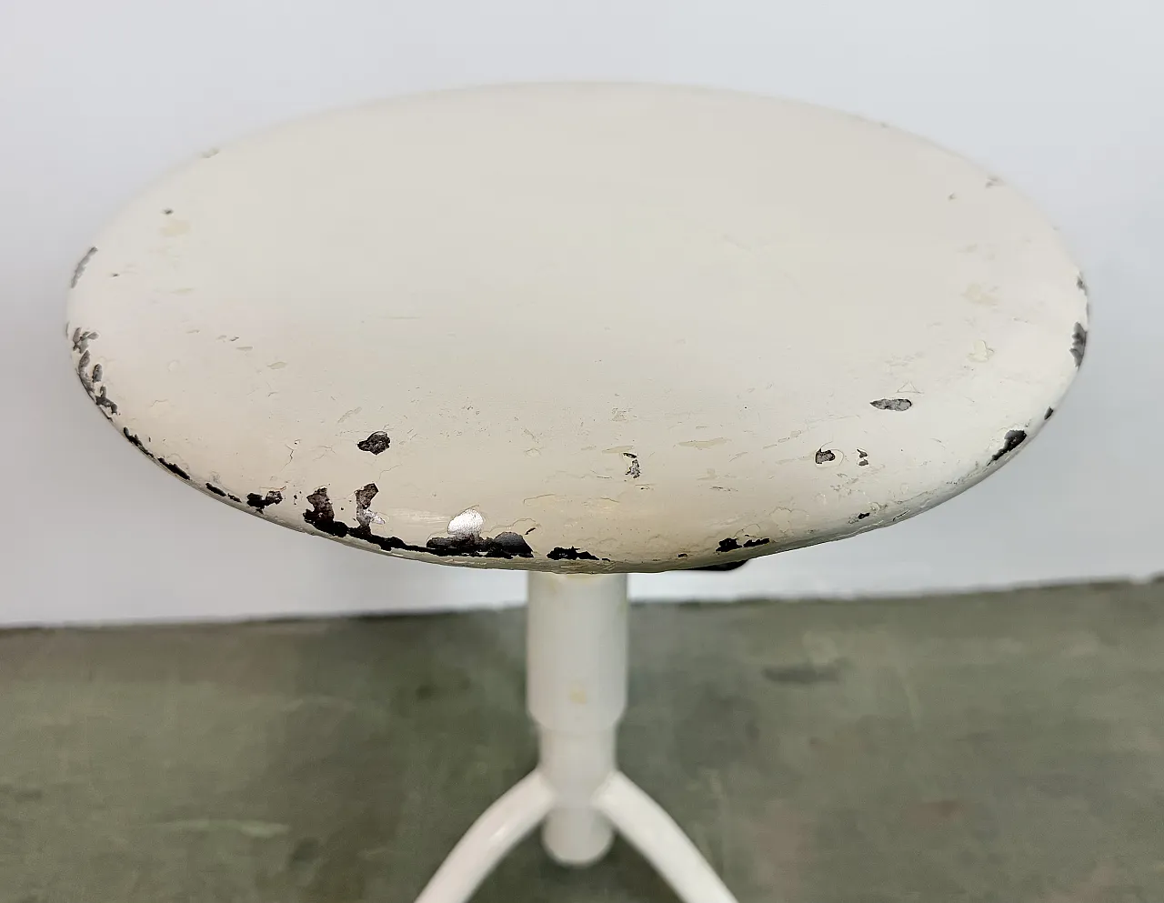 White Industrial Iron Height Adjustable Stool, 1960s 14