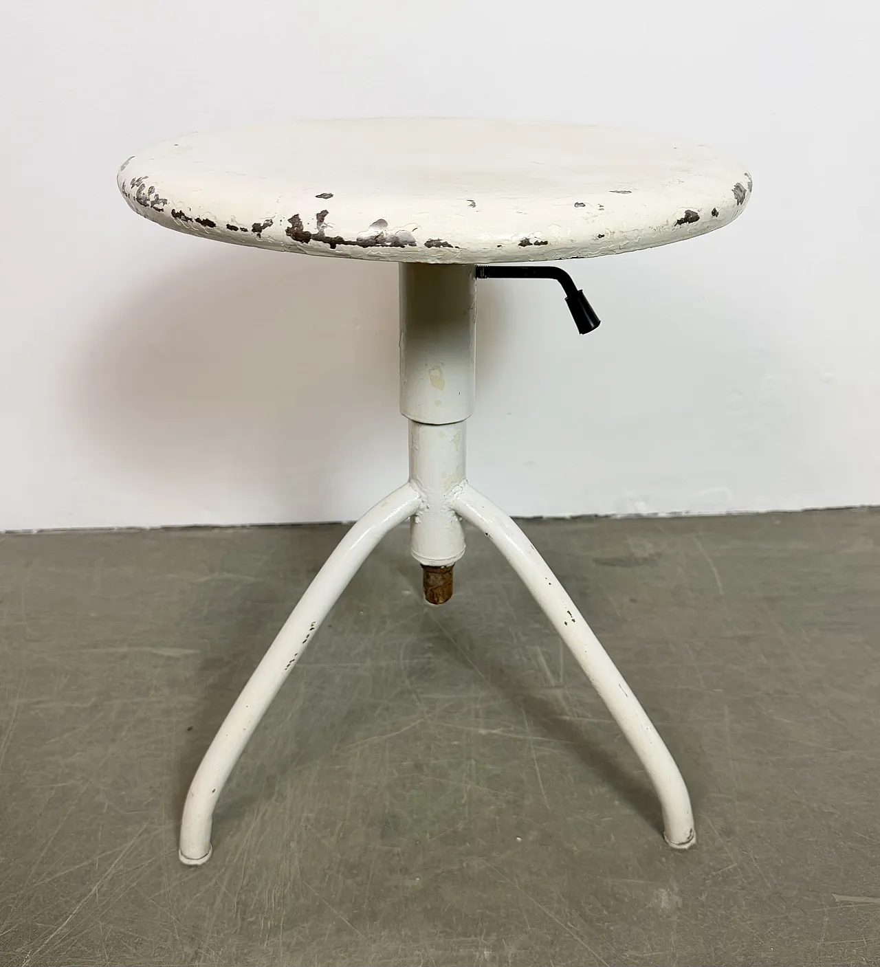 White Industrial Iron Height Adjustable Stool, 1960s 15