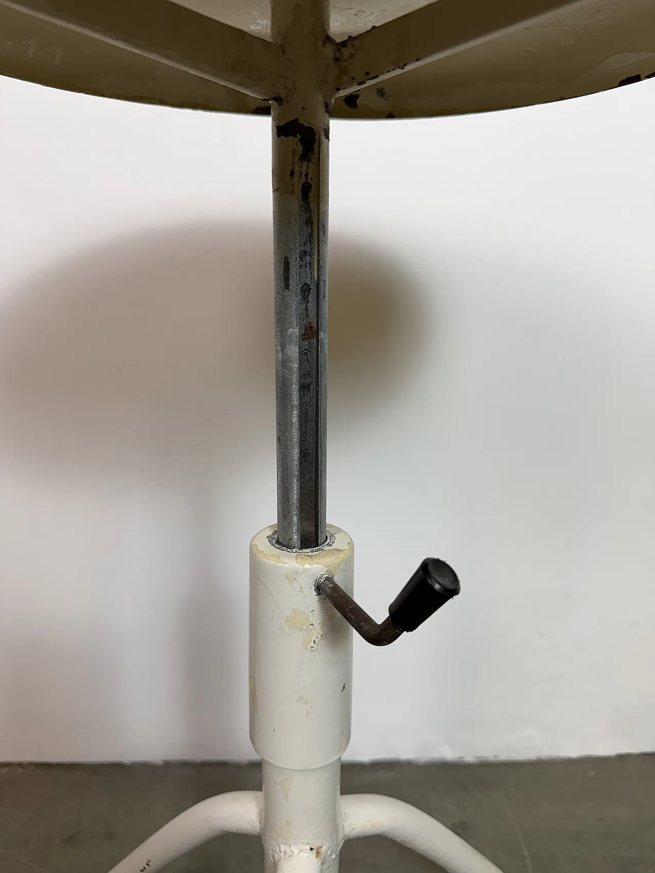 White Industrial Iron Height Adjustable Stool, 1960s 16