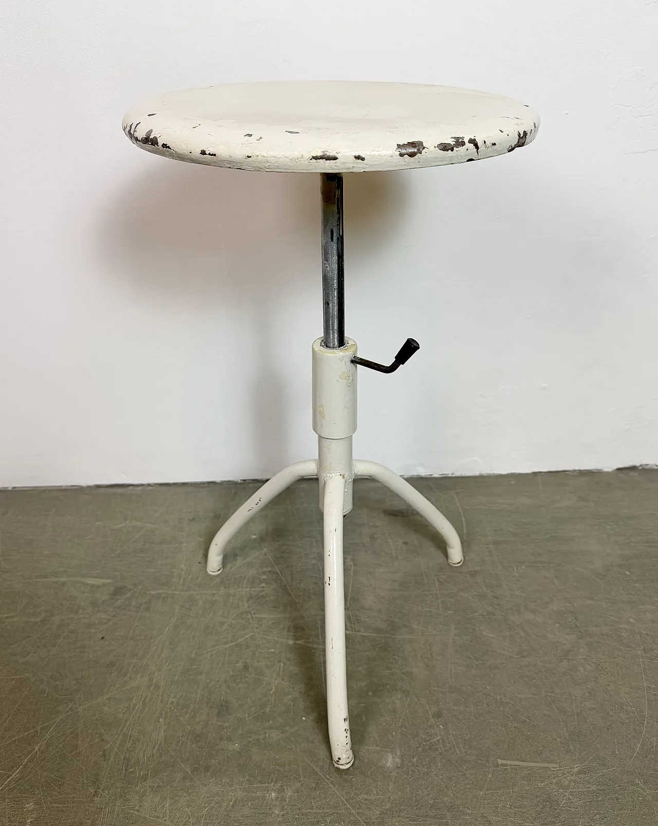 White Industrial Iron Height Adjustable Stool, 1960s 17