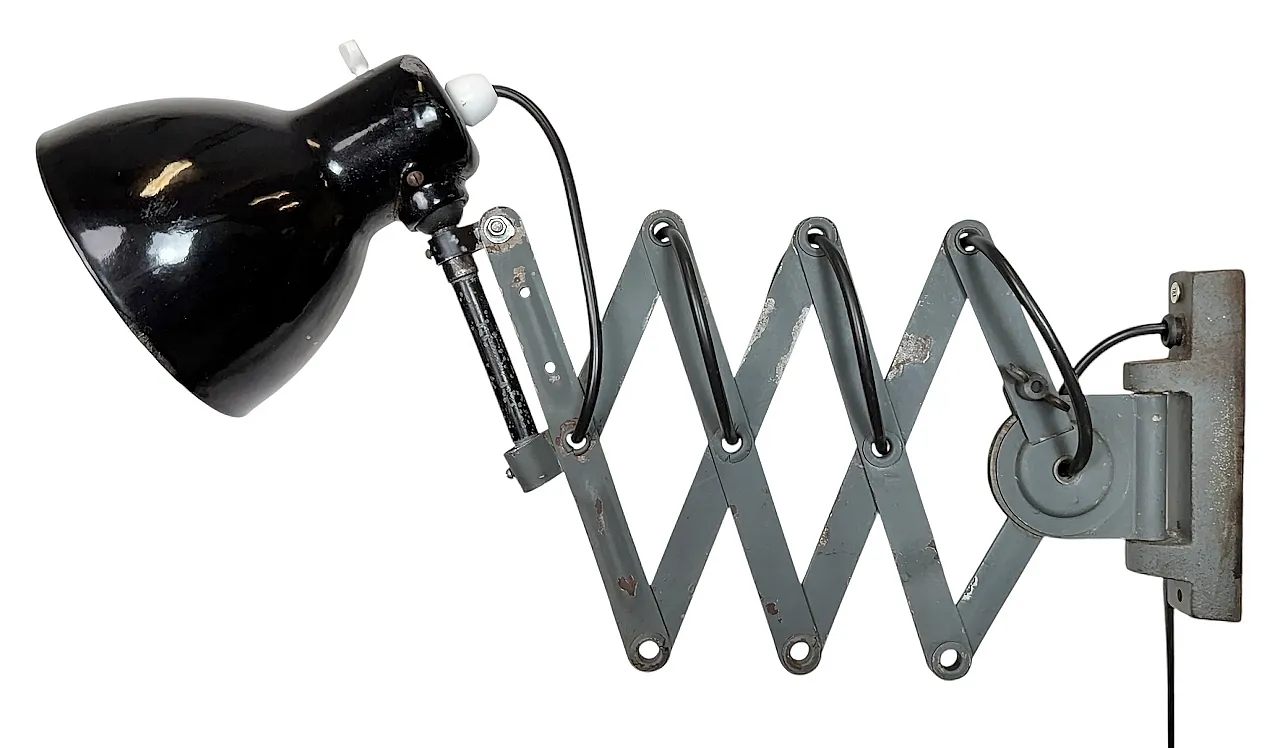 Industrial Black Enamel Scissor Wall Lamp, 1950s 1