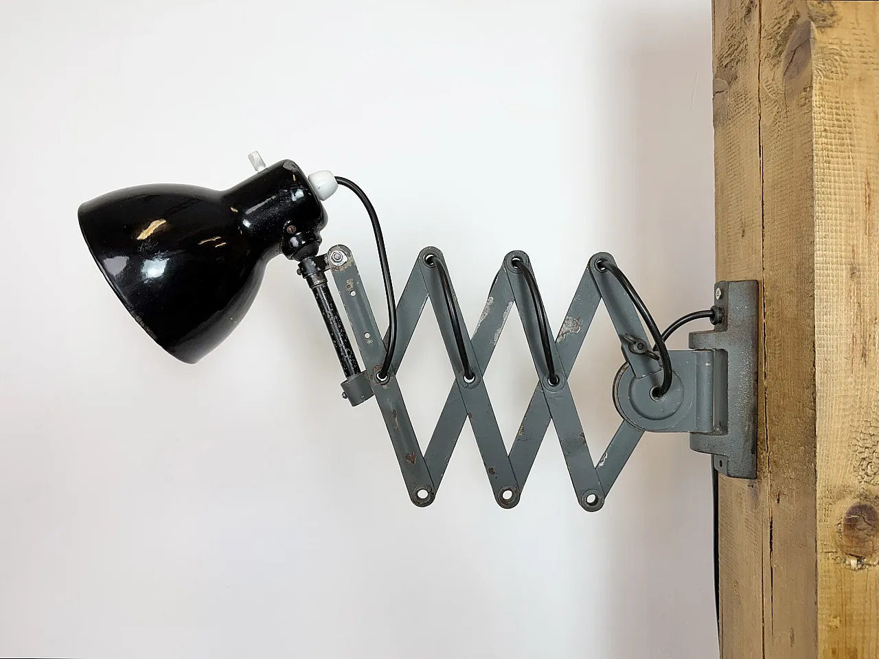 Industrial Black Enamel Scissor Wall Lamp, 1950s 2