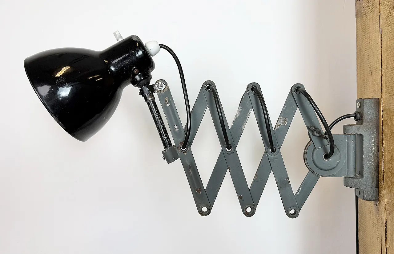Industrial Black Enamel Scissor Wall Lamp, 1950s 3
