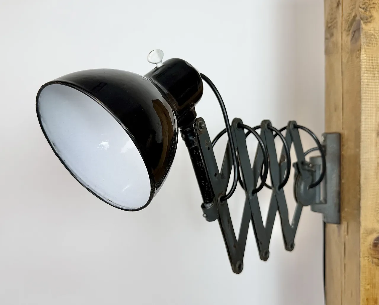 Industrial Black Enamel Scissor Wall Lamp, 1950s 7