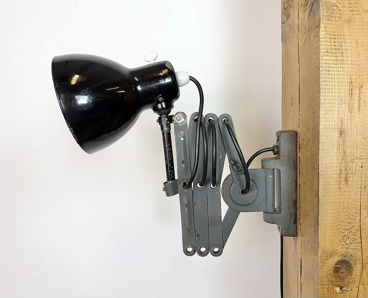 Industrial Black Enamel Scissor Wall Lamp, 1950s 10