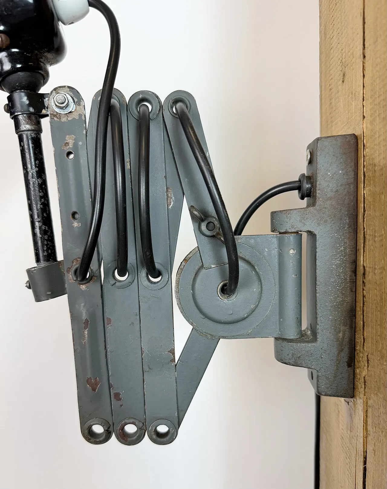 Industrial Black Enamel Scissor Wall Lamp, 1950s 11