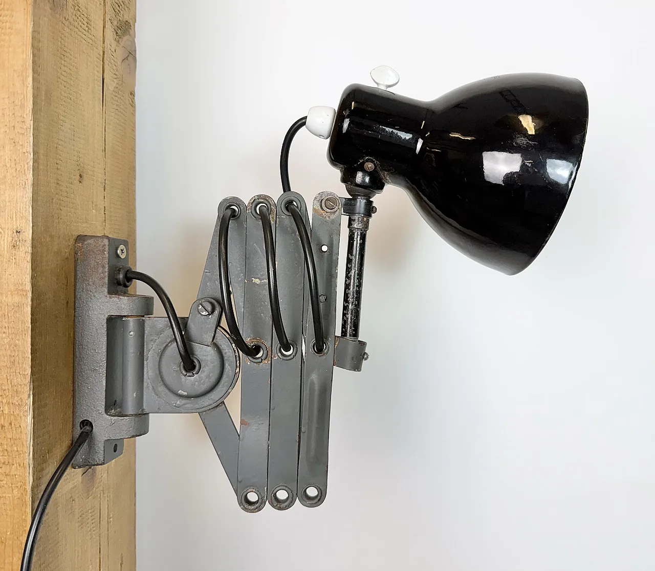 Industrial Black Enamel Scissor Wall Lamp, 1950s 13